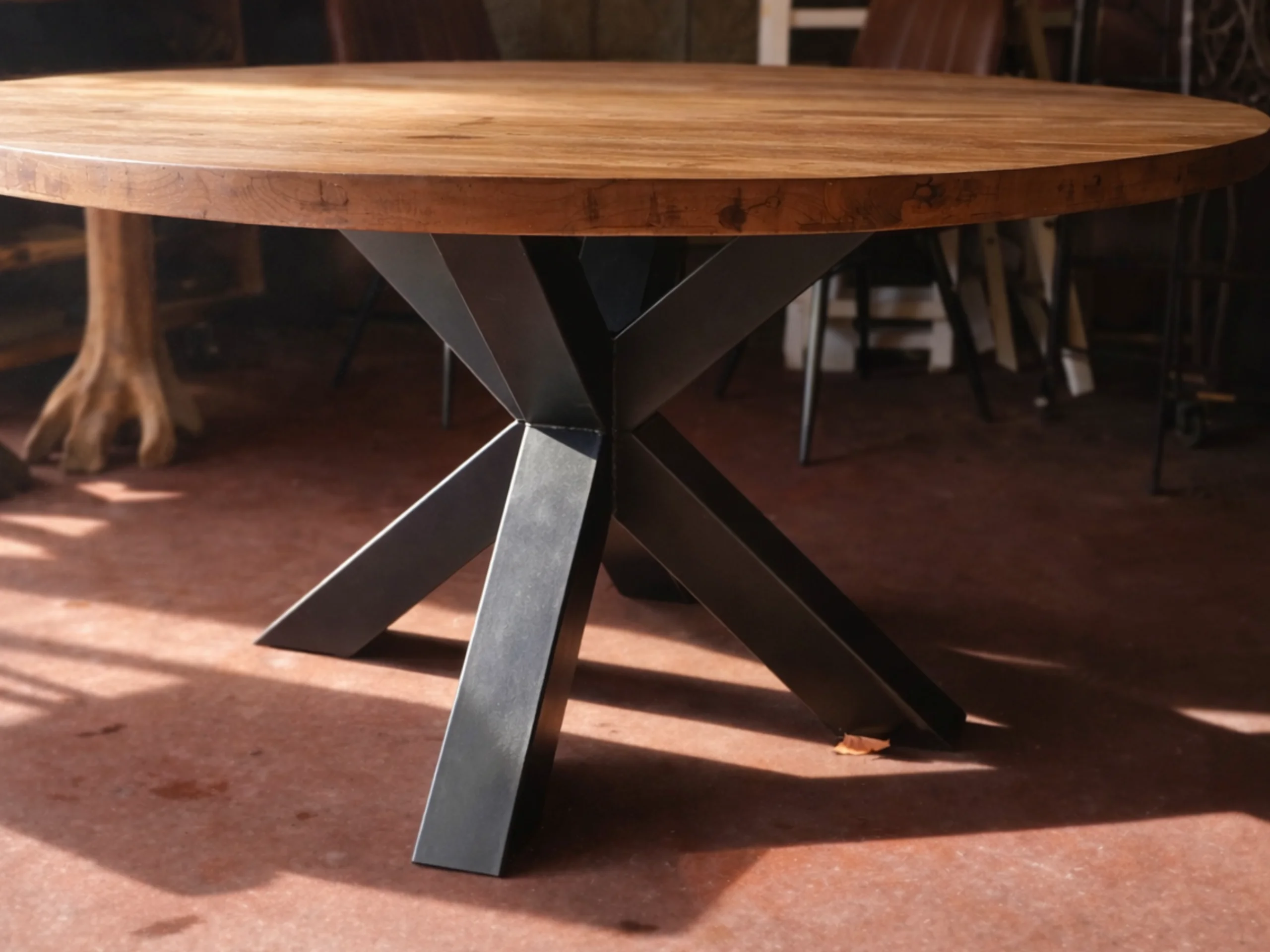 Un pied de table ronde en acier