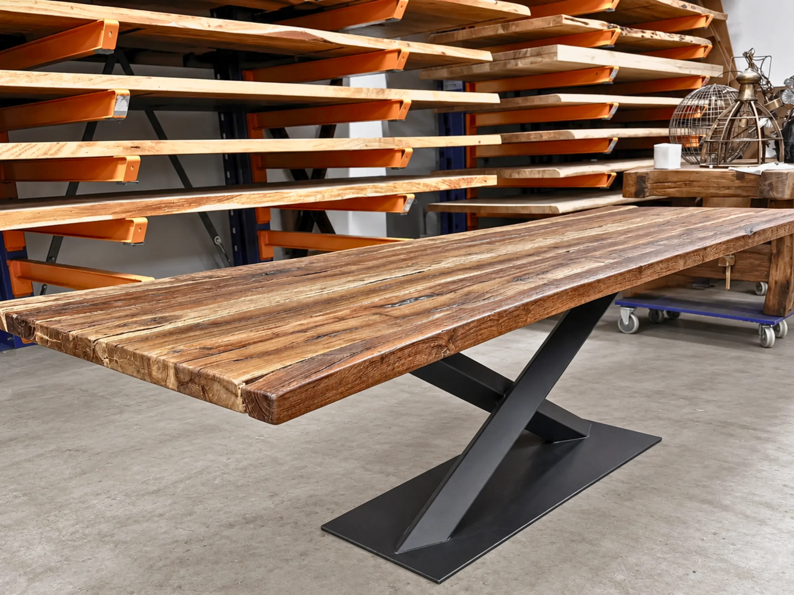 Un plateau de table à manger en vieux bois