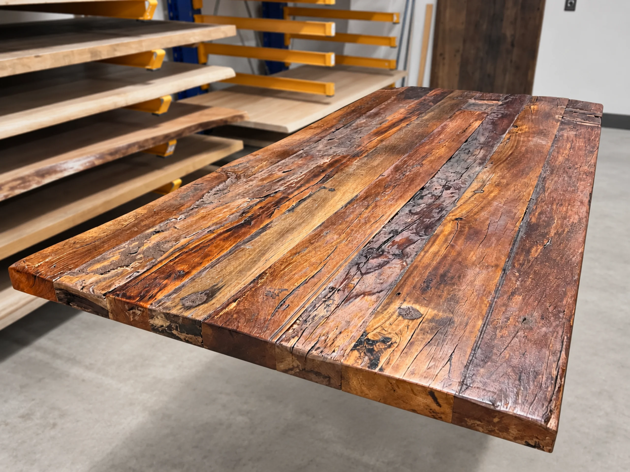 Un plateau de table en bois recyclé