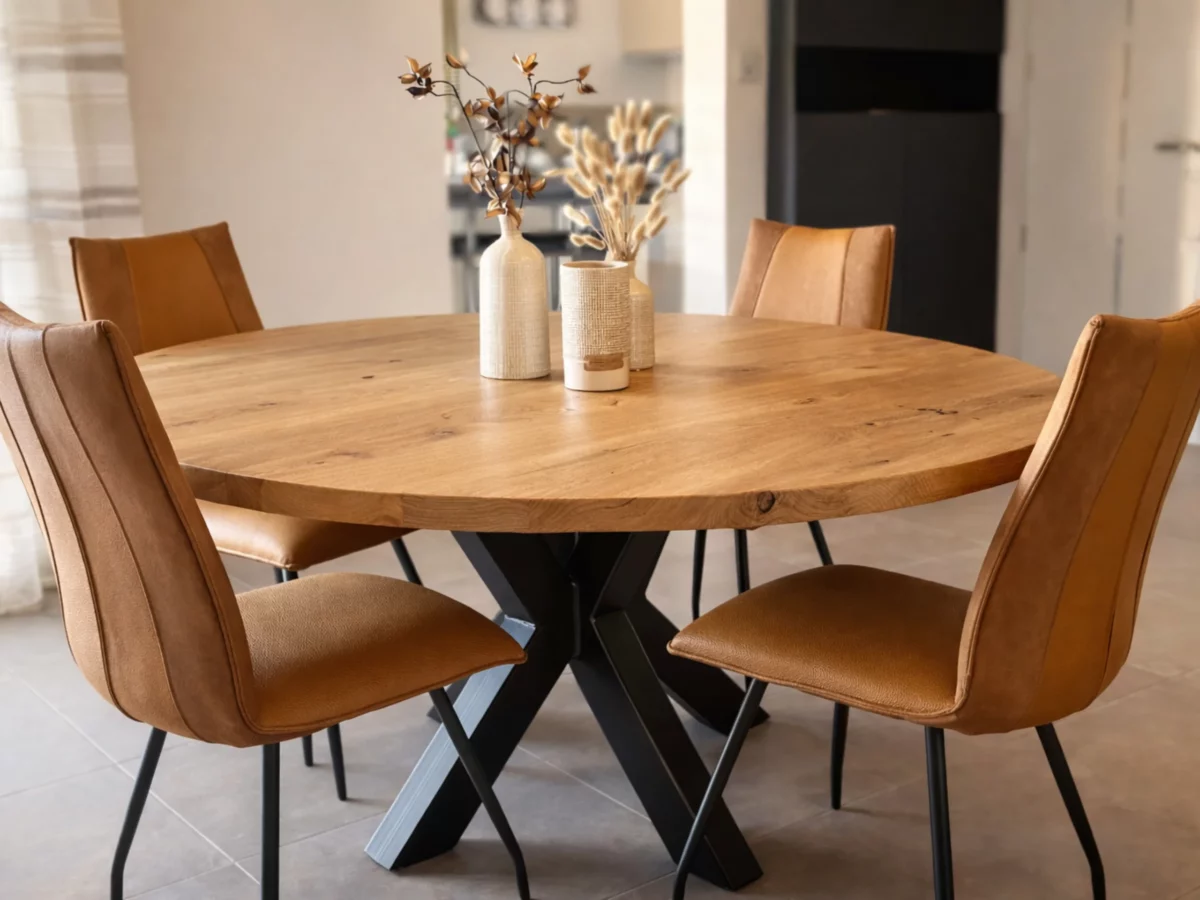 Une table ronde dans une salle à manger