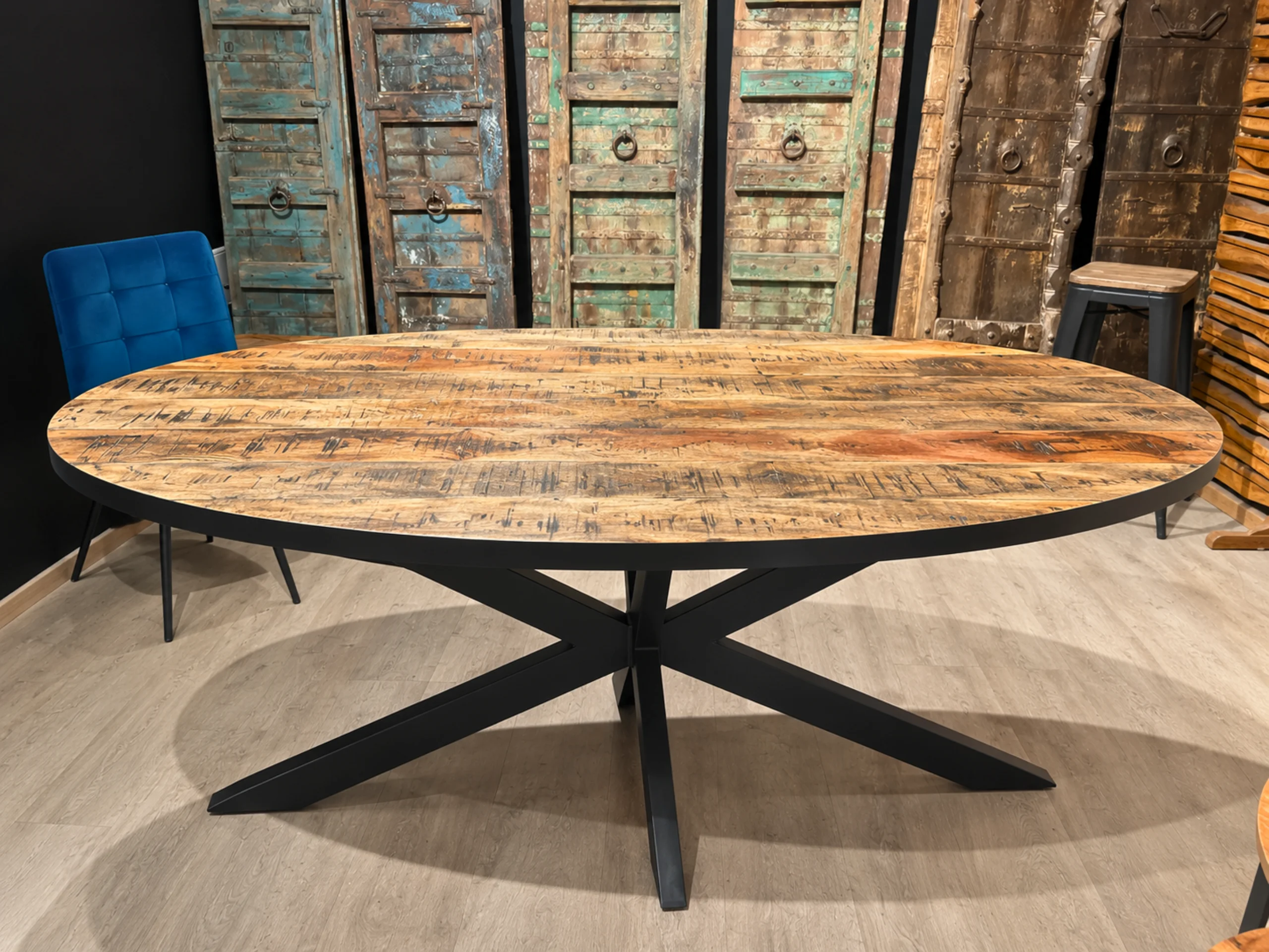 An oval mango wood table