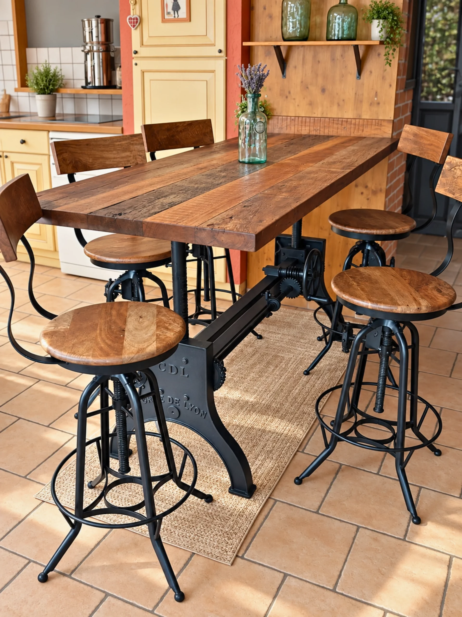 Un tabouret en bois et fer