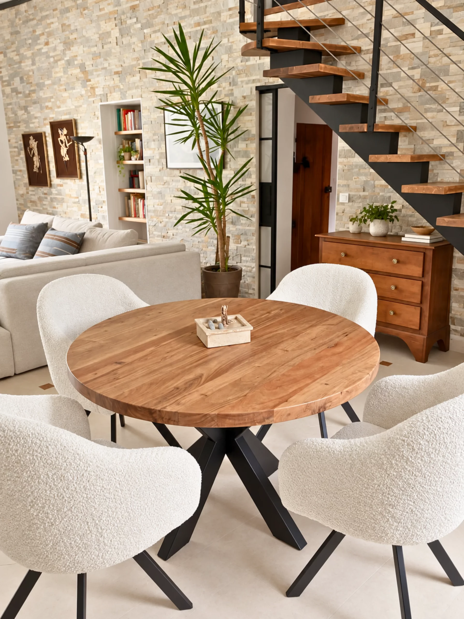 Une table ronde avec un pied central noir
