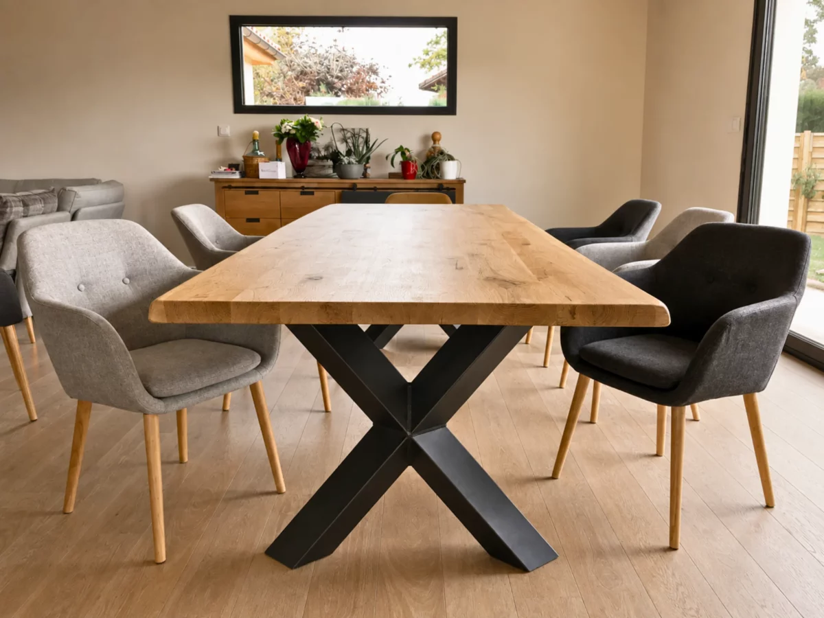 Une table de salle à manger pied croisé