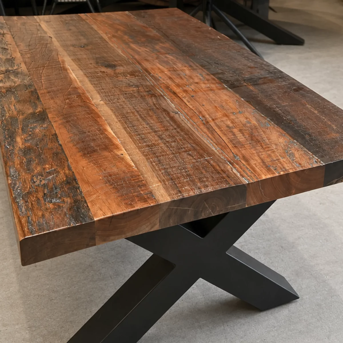 Un plateau de table basse en bois recyclé